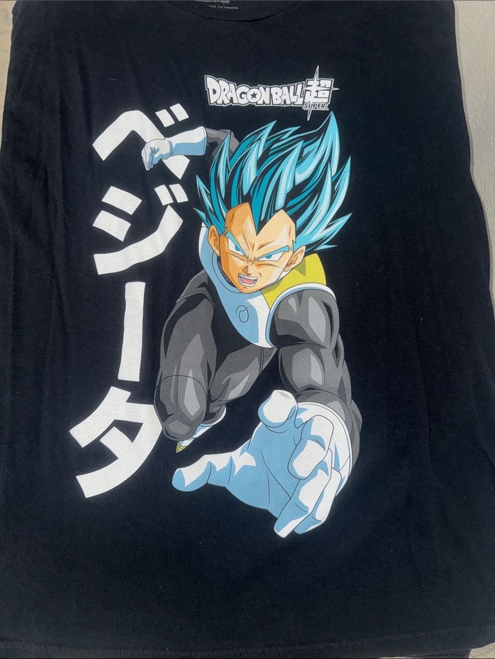Dragon Ball Super Vegeta Graphic Tee - Black with Teal Hair Print
